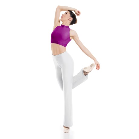 Girls Turtle Neck Sleeveless Crop Top With Keyhole Back, Lycra Matt Bouganville