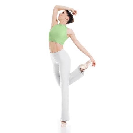Female Turtle Neck Sleeveless Crop Top With Keyhole Back, Cotton Elastane Kiwi
