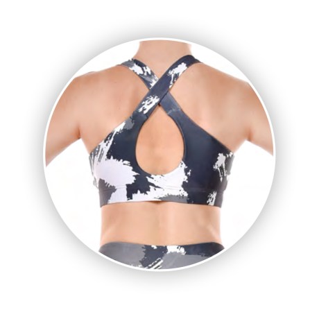 Female Tank Crop Top Criss Cross Straps on the Back With Raindrop Design, Lycra Matt