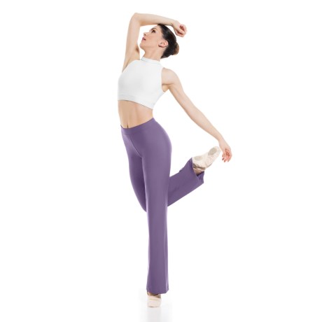 Female Straight Leg Pants with Elastic Waist Band, Cotton - Elastane Lilac