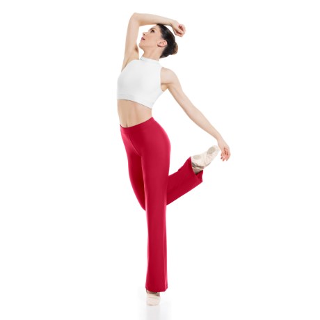 Female Straight Leg Pants with Elastic Waist Band, Cotton - Elastane Red