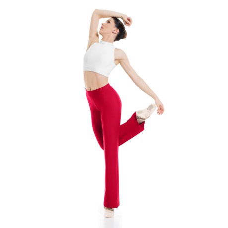 Female Straight Leg Pants with Elastic Waist Band, Lycra Matt Masai Red