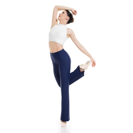 Female Straight Leg Pants with Elastic Waist Band, Lycra Matt Blueberry