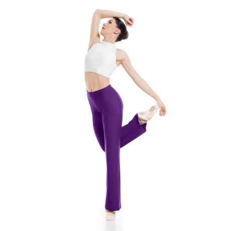 Female Straight Leg Pants with Elastic Waist Band, Cotton - Elastane Purple