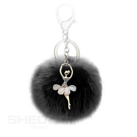 Ballerina Keychain With Strass, Black Pom Pon