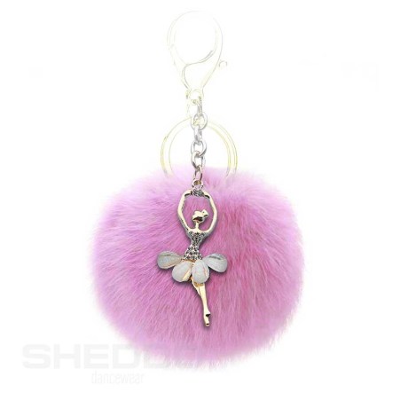 Ballerina Keychain With Strass, Pink Pom Pon