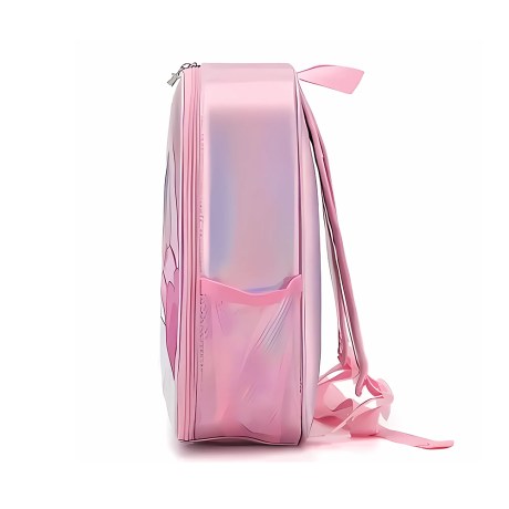 Children's Single Compartment Backpack with Side Pouches, Metallic Pink