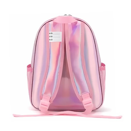 Children's Single Compartment Backpack with Side Pouches, Metallic Pink