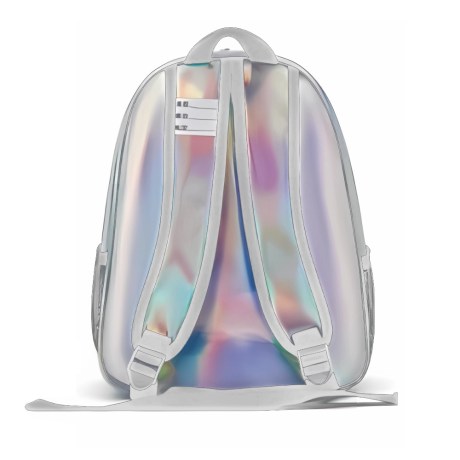 Children's Single Compartment Backpack with Side Pouches, Metallic Silver/Turquise