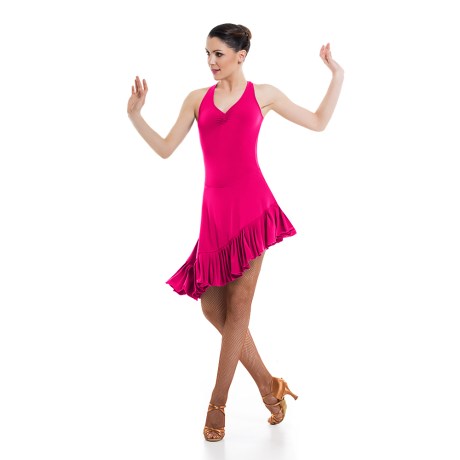 Female Criss-Cross Asymmetric Leotard Dress feat Wide Straps Low Back & Ruffle Hem, Meryl Diva