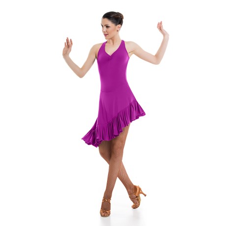 Girls Criss-Cross Asymmetric Leotard Dress feat Wide Straps Low Back &#38; Ruffle Hem, Meryl Bachata