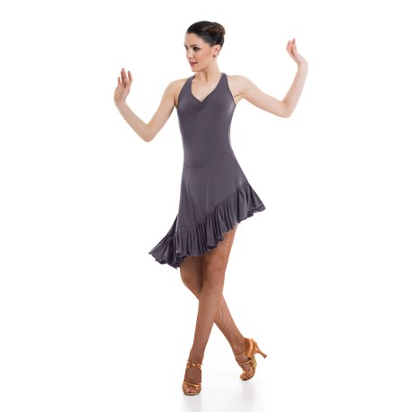 Girls Criss-Cross Asymmetric Leotard Dress feat Wide Straps Low Back & Ruffle Hem, Meryl Viaggio