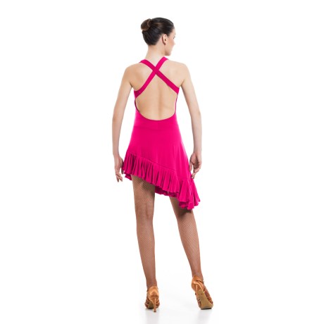 Female Criss-Cross Asymmetric Leotard Dress feat Wide Straps Low Back & Ruffle Hem, Meryl Diva