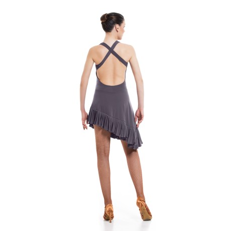 Girls Criss-Cross Asymmetric Leotard Dress feat Wide Straps Low Back & Ruffle Hem, Meryl Viaggio