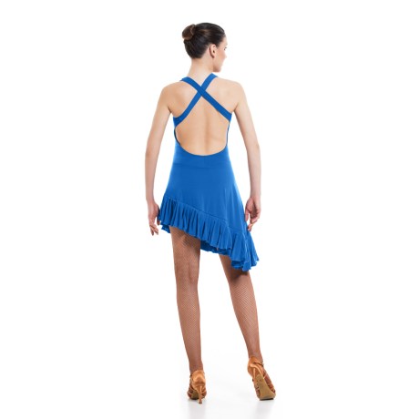 Girls Criss-Cross Asymmetric Leotard Dress feat Wide Straps Low Back &#38; Ruffle Hem, Meryl Geyser
