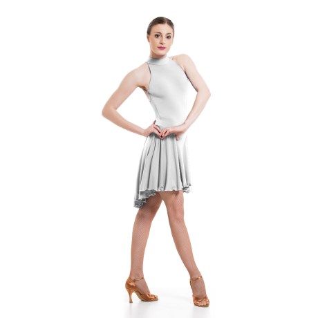 Female Sleeveless Turtle Neck Leotard Dress, feat. Asymmetric Skirt, Low Back & Spaghetti Straps, Super Jersey White