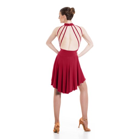 Female Sleeveless Turtle Neck Leotard Dress, feat. Asymmetric Skirt, Low Back &#38; Spaghetti Straps, Super Jersey Red