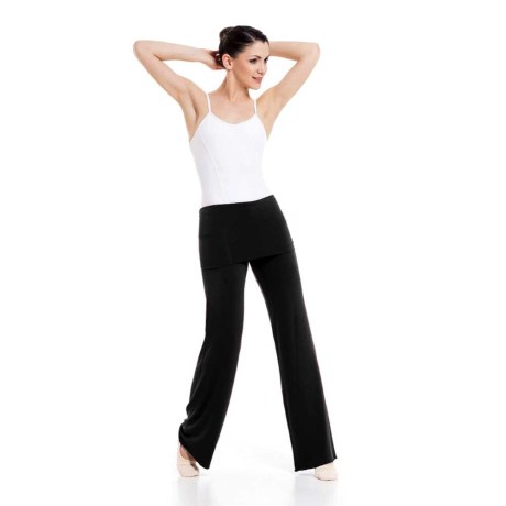 Female Straight Legged Pair Of Pants With Fold Over Yoke, Black