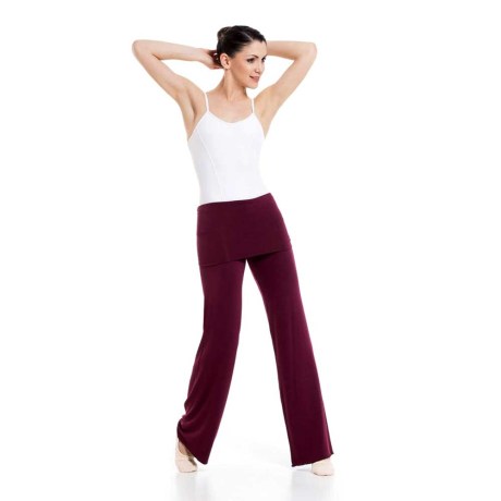 Female Straight Legged Pair Of Pants With Fold Over Yoke, Bordo