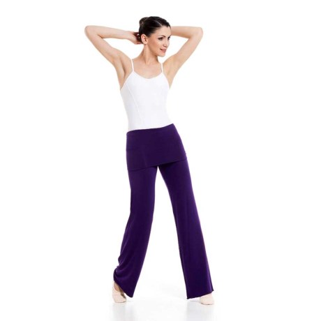 Female Straight Legged Pair Of Pants With Fold Over Yoke, Eggplant Shade