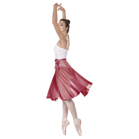 Female Full Circle Ballet Skirt With Scarf Tie, Mousseline, Masai Red