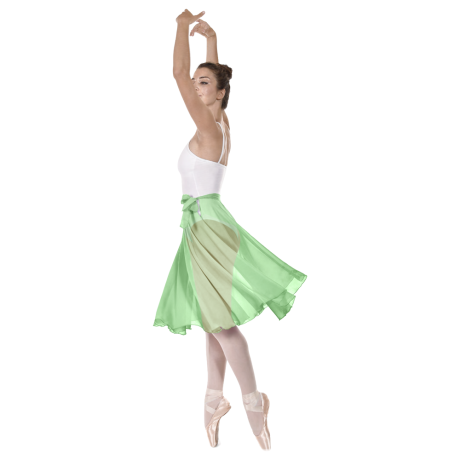 Female Full Circle Ballet Skirt With Scarf Tie, Mousseline, Kiwi