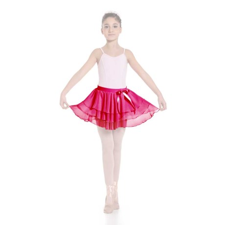 Girls Ruffle Skirt Elasticated Waistband & Bow Ribbon, Mousseline, Fuchsia
