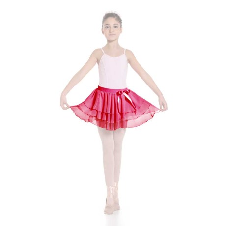 Girls Ruffle Skirt Elasticated Waistband & Bow Ribbon, Mousseline, Watermelon Pink