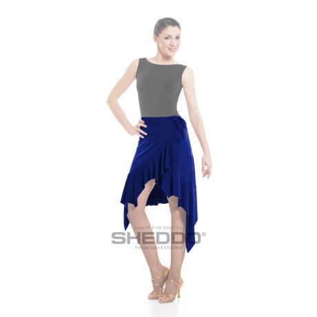Female Crossover Asymmetric Double Pointed Skirt With Ruffle Hem, Super Jersey Electric Blue
