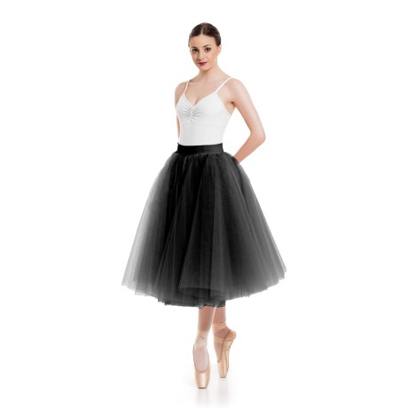 Female Romantic Tutu Criss-Cross Drawstring Back 4 Long 70cm, Tulle Black