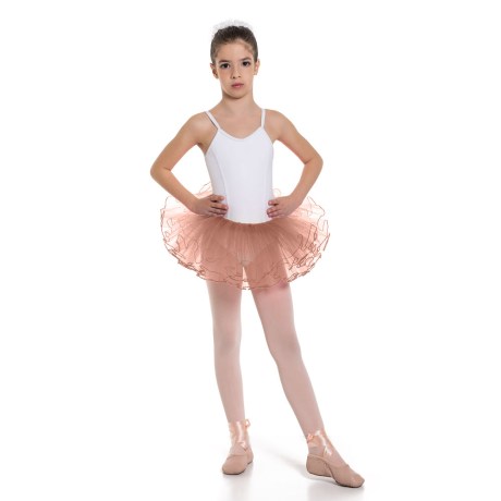 Girls 3 Layer Tutu Skirt With Elasticated Waist, Skin