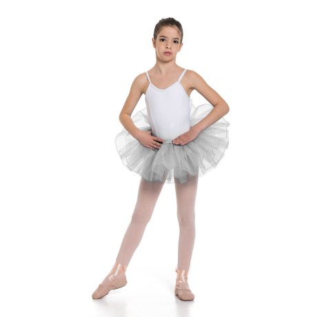 Girls 5 Layered Tutu Skirt With Elasticated Waist & Silver Hemming, Silver