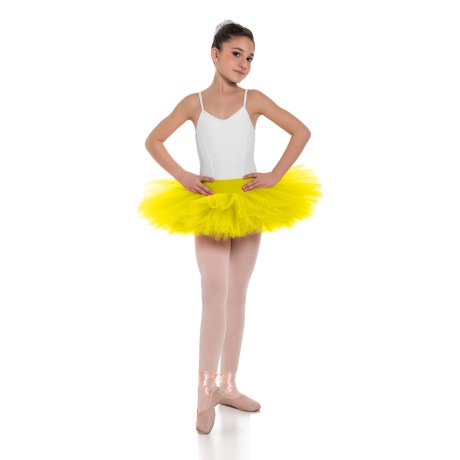 Girls Double Layered Classic Tutu Skirt with Waistband Knicker | 6 Layers, Lycra Tulle Lemon Yellow